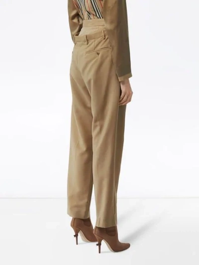 Shop Burberry Double-waist Mohair Wool Trousers In Brown