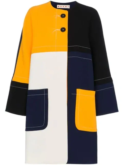 Shop Marni Multicoloured Cocoon Patchwork Coat In Yellow