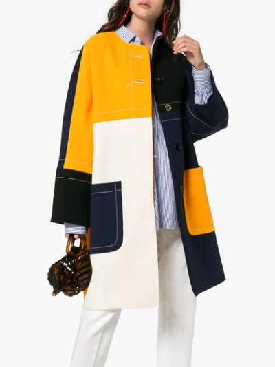 Shop Marni Multicoloured Cocoon Patchwork Coat In Yellow