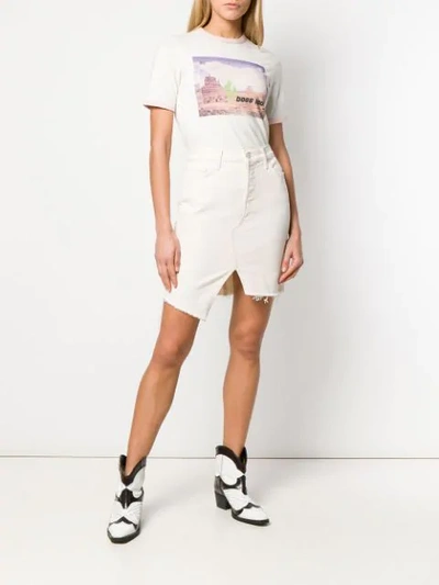 Shop Mother Asymmetric Denim Skirt In White