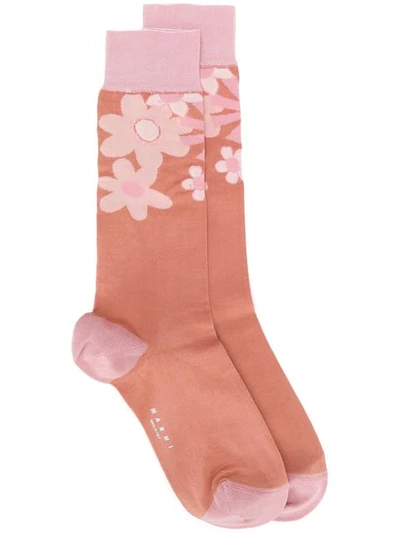 Shop Marni Flower Knit Socks In Pink