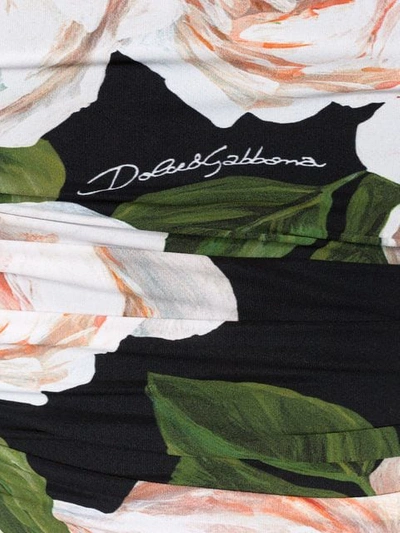 Shop Dolce & Gabbana Rose Print Ruched Halterneck One-piece In Multicolour
