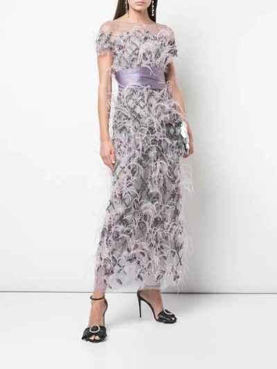 Shop Marchesa Feather Fringe Dress In Purple