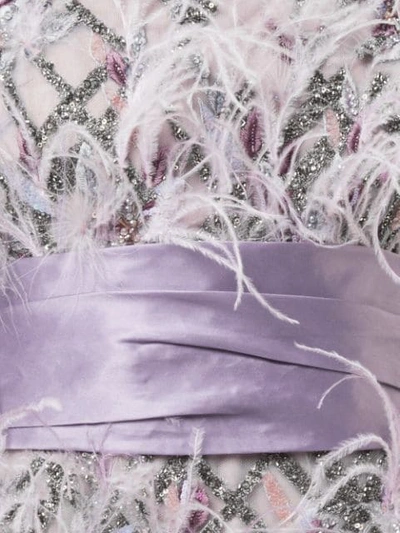 MARCHESA FEATHER FRINGE DRESS - 紫色
