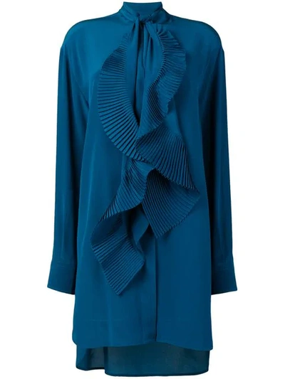 Shop Givenchy Pleated Scarf Shirt Dress In Blue