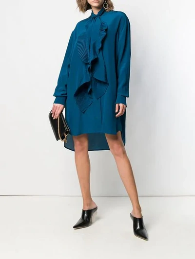 Shop Givenchy Pleated Scarf Shirt Dress In Blue