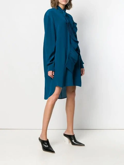 Shop Givenchy Pleated Scarf Shirt Dress In Blue