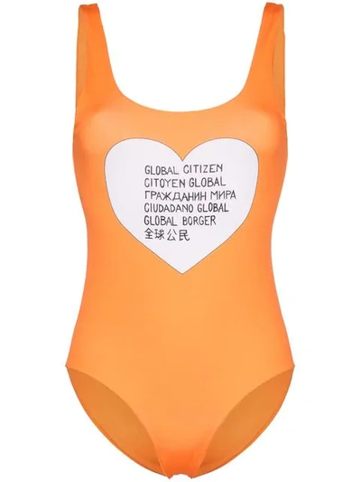 Shop Ganni Global Citizen Swimsuit In Yellow