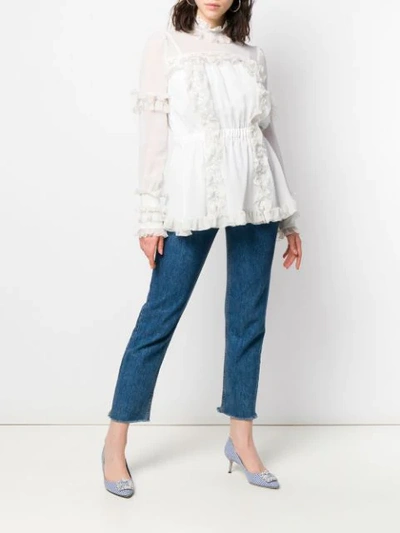Shop Dolce & Gabbana Ruffled Lace Blouse In White