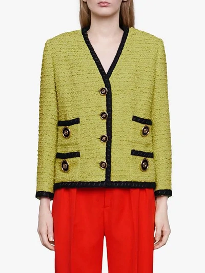 Shop Gucci Tweed Jacket In Green