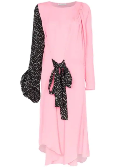 JW ANDERSON POLKA DOT PRINT BALLOON SLEEVE SILK DRESS - 粉色