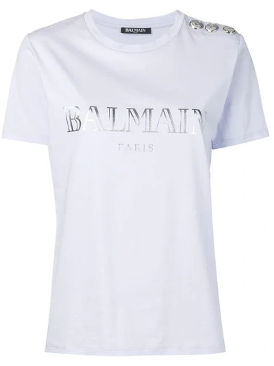 Shop Balmain Logo Print T-shirt In Purple