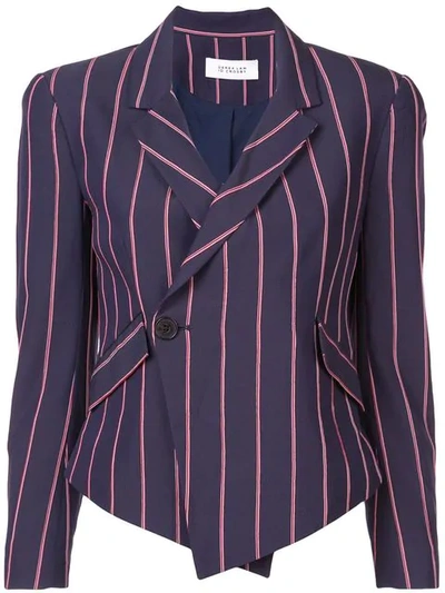 Shop Derek Lam 10 Crosby Striped Cropped Asymmetrical Blazer In Blue