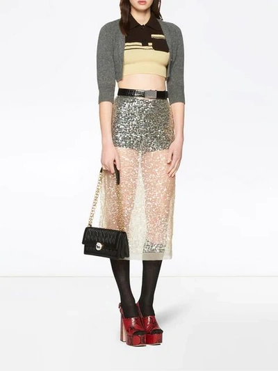 Shop Miu Miu Nylon Sequin Sheath Skirt In Neutrals