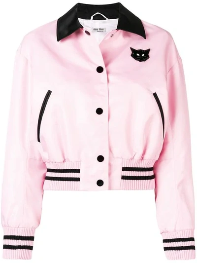 Shop Miu Miu Cat Bomber Jacket In Pink