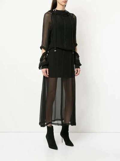 Shop Taylor Long Sheer Flared Dress In Black