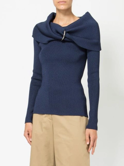 Shop Monse Gathered Off The Shoulder Sweater In Navy