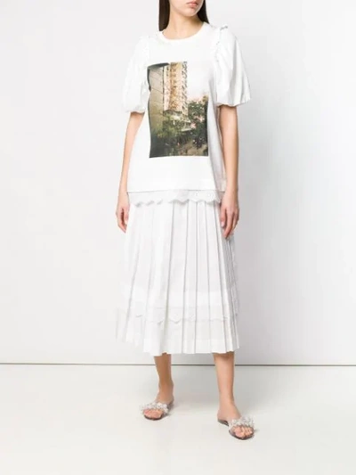 Shop Simone Rocha Pleated Skirt With Broiderie Anglaise Trim In White
