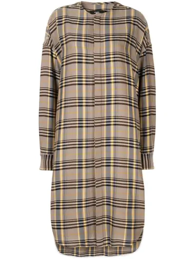 Shop Bassike Cutout Detail Plaid Midi Shirt Dress - Yellow