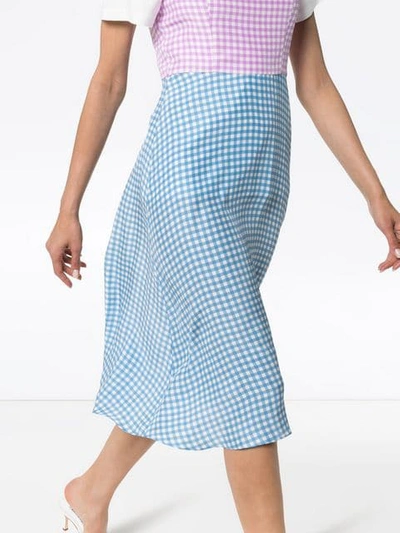 Shop Hvn Nora Contrast Gingham-print Silk Midi Dress In Blue