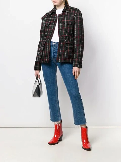 Shop Msgm Woven Knit Check Jacket In Black