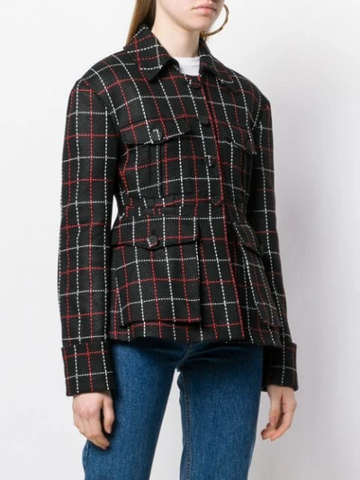 Shop Msgm Woven Knit Check Jacket In Black