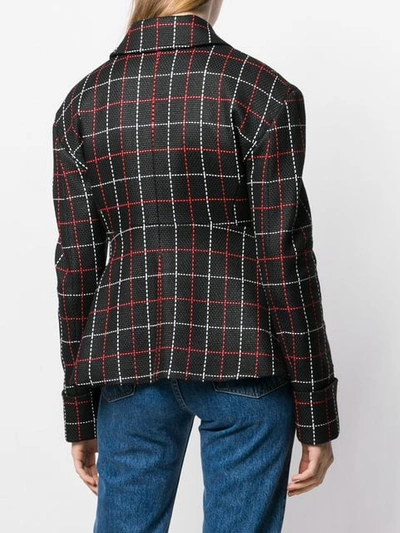 Shop Msgm Woven Knit Check Jacket In Black