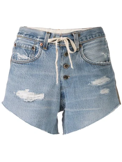Shop Greg Lauren Side Stripe Denim Shorts In Denim Blue