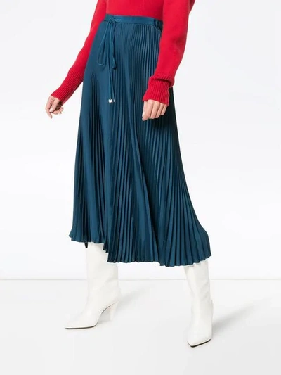 Shop Tibi Drawstring Pleated Midi Skirt In Blue