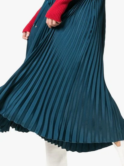 Shop Tibi Drawstring Pleated Midi Skirt In Blue