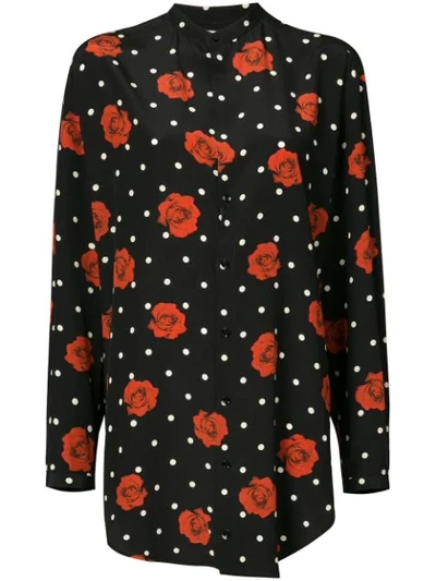 Shop Saint Laurent Floral Polka-dot Fitted Shirt - Black