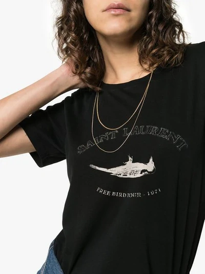 Shop Saint Laurent Free Bird Logo Cotton T-shirt In Black