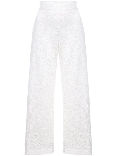Shop Adam Lippes Corded Lace Cropped Trousers In White