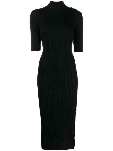 black fitted turtleneck dress