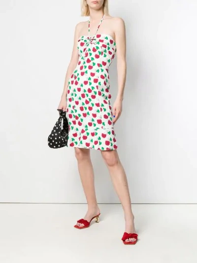 Pre-owned Moschino Raspberry Print Halterneck Dress In White