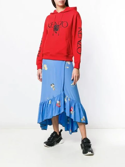 Shop Kenzo Embroidered Logo & Rose Hoodie In Red