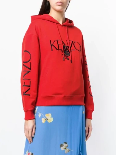 Shop Kenzo Embroidered Logo & Rose Hoodie In Red