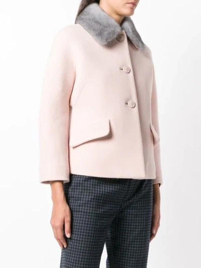 Shop Miu Miu Fur Collar Coat - Pink
