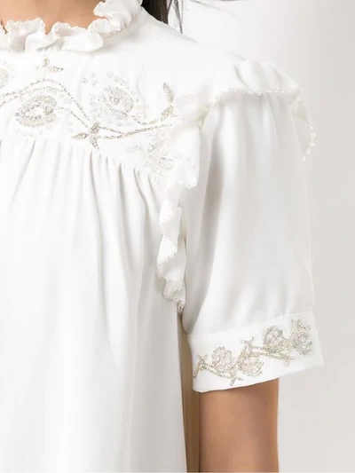 ANDREA BOGOSIAN 刺绣直筒连衣裙 - 白色
