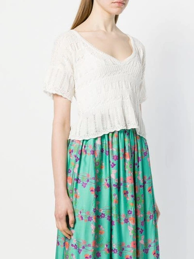 Kristina Ti Open Knit Crop Top In Neutrals