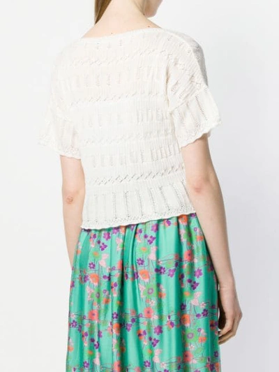 Kristina Ti Open Knit Crop Top In Neutrals