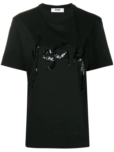 Shop Msgm Embellished Logo T-shirt In Black