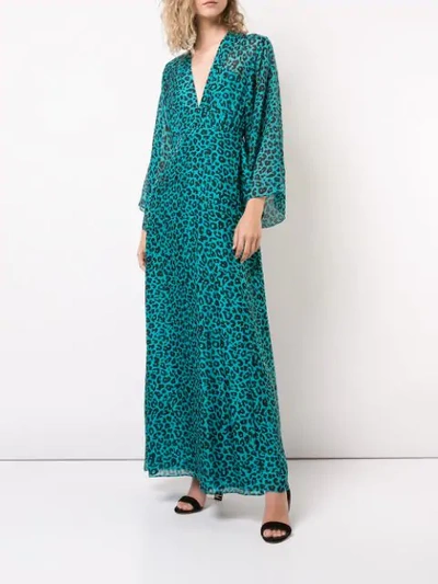 Shop Michelle Mason Leopard Print Plunge Gown In Blue