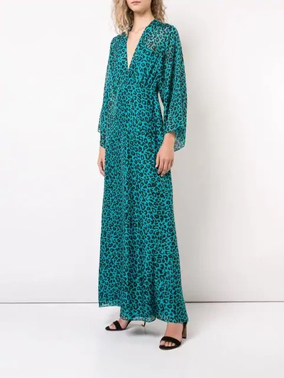 Shop Michelle Mason Leopard Print Plunge Gown In Blue
