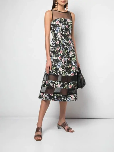 AIDAN MATTOX FLORAL FLARED MIDI DRESS - 黑色