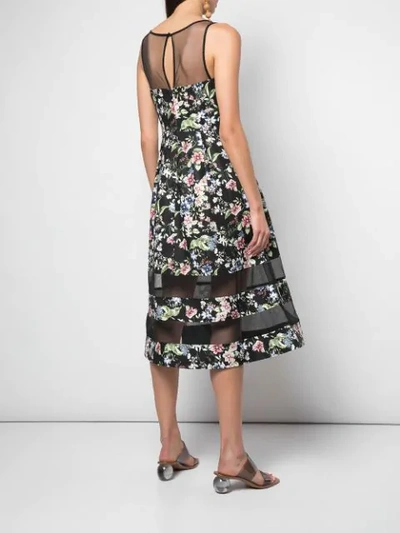 AIDAN MATTOX FLORAL FLARED MIDI DRESS - 黑色