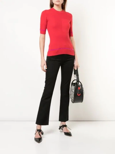 Shop Proenza Schouler Ribbed Knit Short Sleeve Crew Neck Top In Red