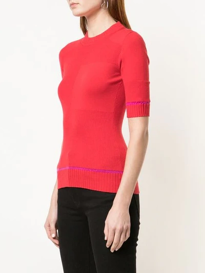 Shop Proenza Schouler Ribbed Knit Short Sleeve Crew Neck Top In Red
