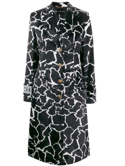 Shop Versace Marble Effect Printed Coat In Black