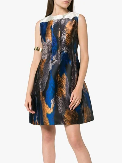 Shop Marni Abstract Print Flared Dress In Blue